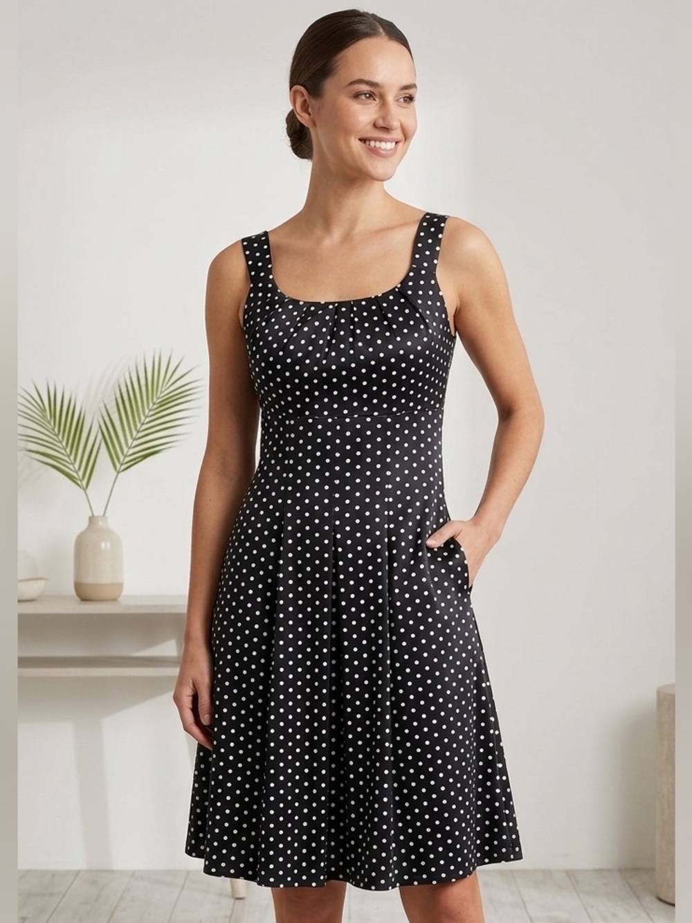 GEORGE black & white silky A-line polka dot sleeveless slip on dress Size Medium